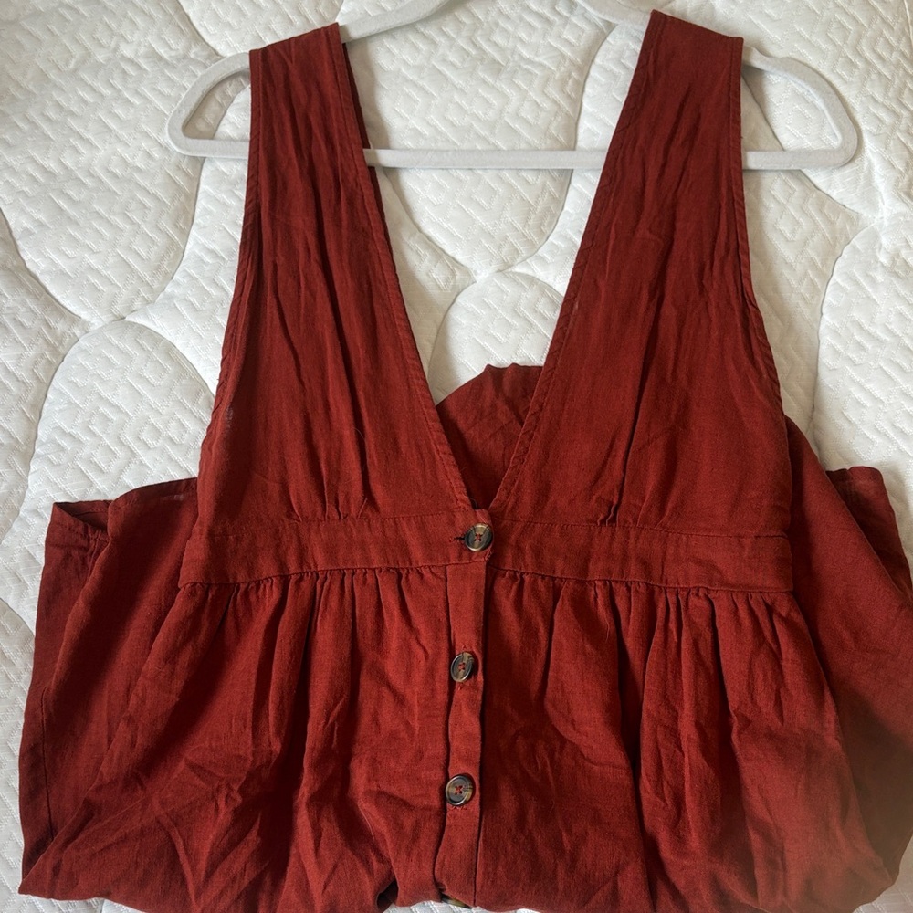 Rust Red Mini Dress with Front Buttons - Picture 3 of 4